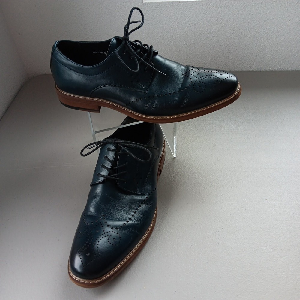 Stacy Adams Mens Blue Leather Dress Shoes 9 M Brogue Lace up Alaire Corporate - Picture 12 of 12